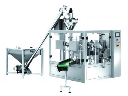 خط تعبئة وتغليف البودرة (ماكينة تعبئة وتغليف وزنية مع ميزان حلزوني)                     Premade Pouch Fill Seal Packaging Line for Powdered Products