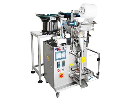 ماكينة عد وتعبئة المسامير والصواميل مع 2 مغذي هزاز (ماكينة تعبئة وتغليف رأسية MK-LS2)                   Counting Packaging Machine (VFFS Machine)