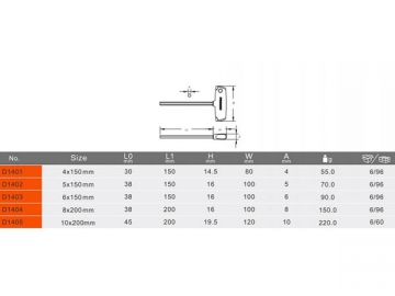 مفتاح سداسي بمقبض على شكل T، مع رأس كروي